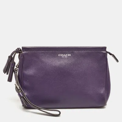 Shop Coach Leather Wristlet Clutch In Purple