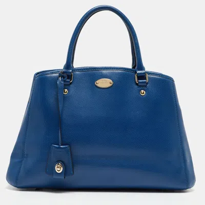 Shop Coach Leather Small Margot Carryall Satchel In Blue