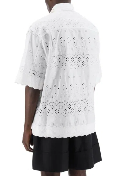 Shop Simone Rocha "scalloped Lace Shirt With Pearl In Bianco