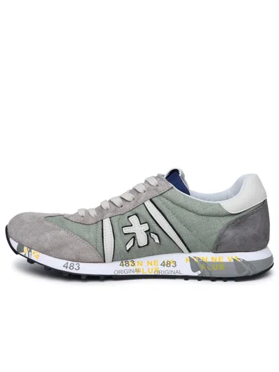 Shop Premiata 'lucy' Green Leather And Fabric Sneakers