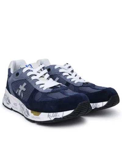 Shop Premiata 'mase' Blue Leather And Fabric Sneakers