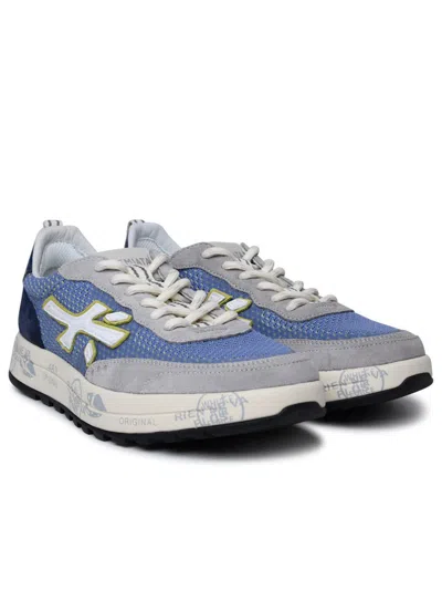 Shop Premiata 'nous' Blue Leather And Fabric Sneakers