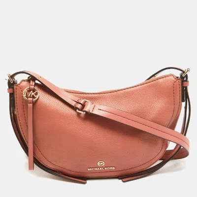 Shop Michael Kors Sunset Peach Leather Camden Crossbody Bag In Pink