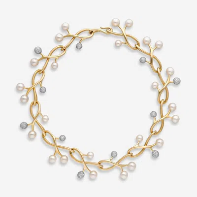Shop Assael Angela Cummings 18k Yellow Gold, Akoya Cultured Pearl And Diamond 8.41ct. Tw. Choker Necklace Acn006 In Multi