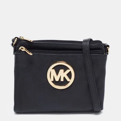 Shop Michael Michael Kors Leather Fulton Crossbody Bag In Black