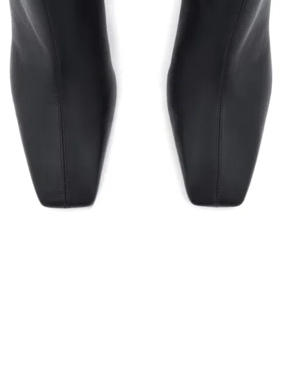 Courrèges Goatskin Ankle Boots With High Block Heel In Black