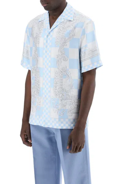 Shop Versace Printed Silk Bowling Shirt In Eight In Bianco