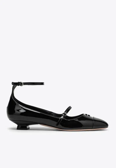 Miu Miu Black Patent Leather Décolleté With Logo In Black