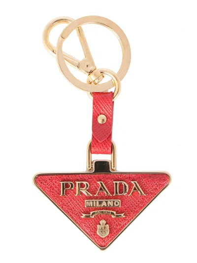 Shop Prada Key Ring In Red
