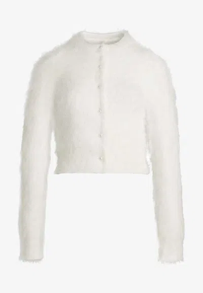 Shop Maison Margiela Angora Wool Brushed Cardigan In White