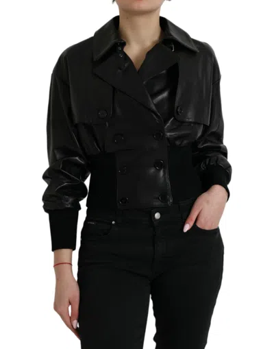 Shop Dolce & Gabbana Elegant Black Leather Blouson Jacket