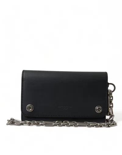 Shop Dolce & Gabbana Elegant Black Leather Shoulder Bag