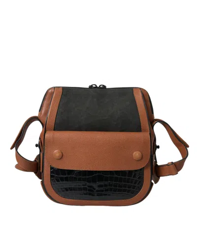 Balenciaga Elegant Crocodile Leather Crossbody Bag In Black And Brown