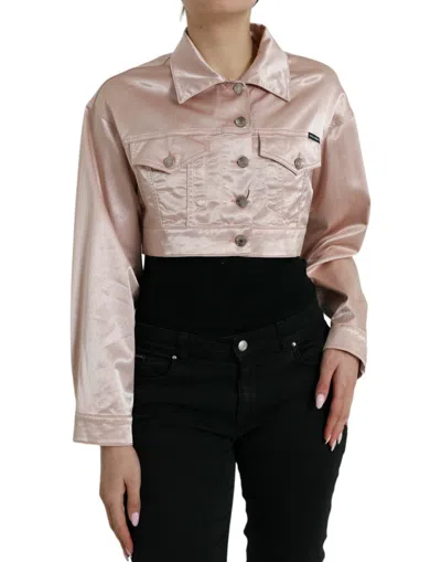 Shop Dolce & Gabbana Elegant Pink Cropped Denim Jacket