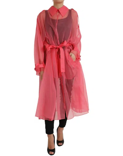 Shop Dolce & Gabbana Elegant Pink Silk Long Jacket