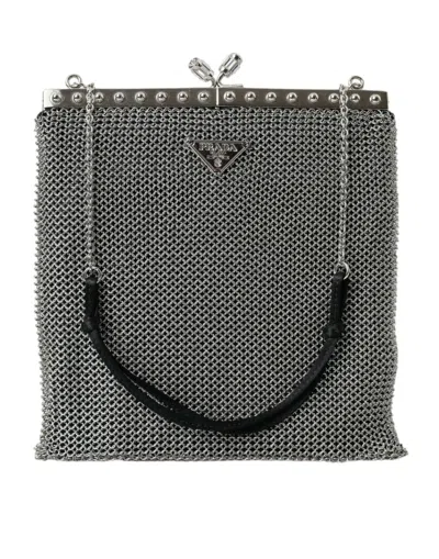 Shop Prada Elegant Silver Mesh Shoulder Evening Bag