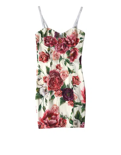 Shop Dolce & Gabbana Floral Silk Blend Bustier Bodycon Dress