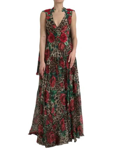 Shop Dolce & Gabbana Multicolor Silk Maxi Evening Dress