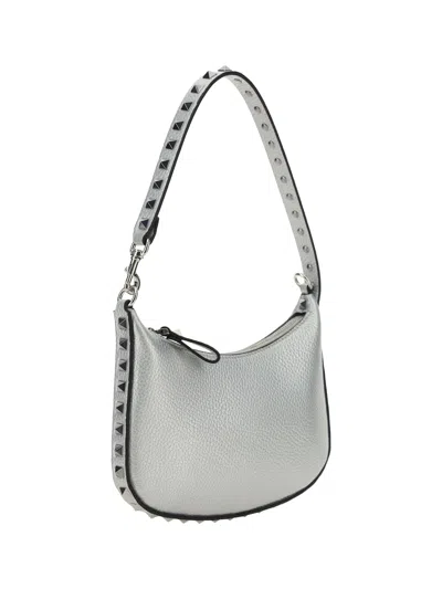 Shop Valentino Garavani Women  Garavani Mini Rockstud Shoulder Bag In Silver