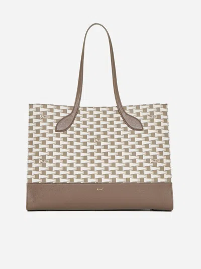 Shop Bally Keep On Monogram Fabric Tote Bag In Sepia