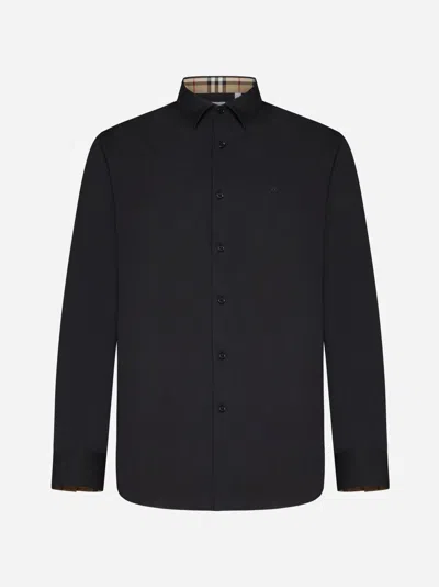 Shop Burberry Sherfield Stretch Cotton Shirt In Black