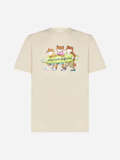 Shop Maison Kitsuné Surfing Foxes Cotton T-shirt In Paper