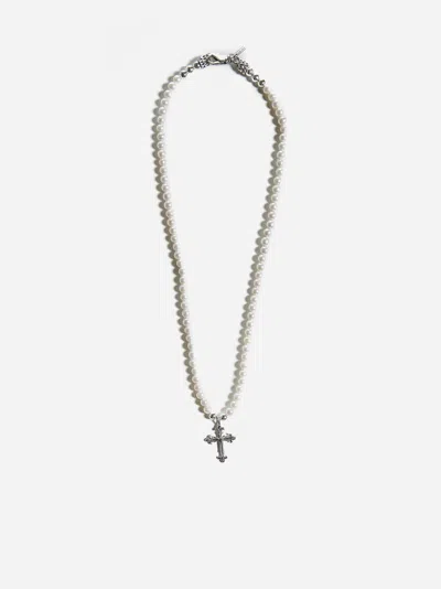 Shop Emanuele Bicocchi Cross Pearl Necklace In Silver