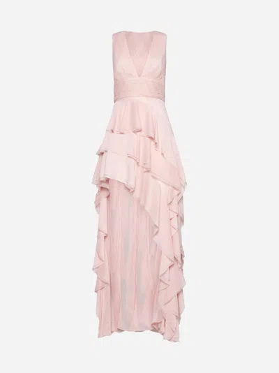 Shop Alice And Olivia Holly Ruffled High Low Dress In Pink