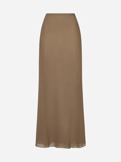 Shop Khaite Mauva Silk Long Skirt In Toffee