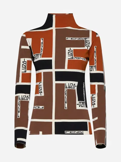 Shop Fendi Ff Puzzle Viscose-blend Sweater In Orange,ash