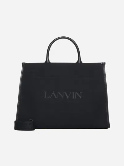 Shop Lanvin Logo Canvas Tote Bag In Black
