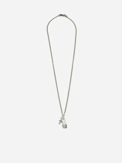 Shop Emanuele Bicocchi Safety Pin + Cross Pendant Necklace In Silver