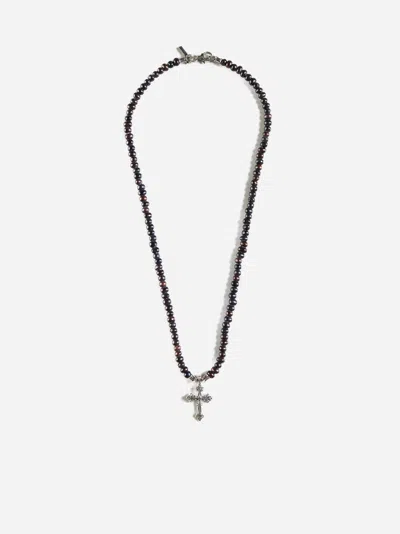 Shop Emanuele Bicocchi Avelli Cross Pearl Necklace In Silver