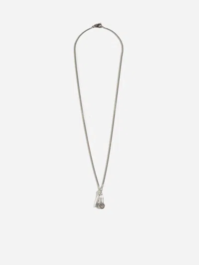 Shop Emanuele Bicocchi Safety Pin + Feather Pendant Necklace In Silver