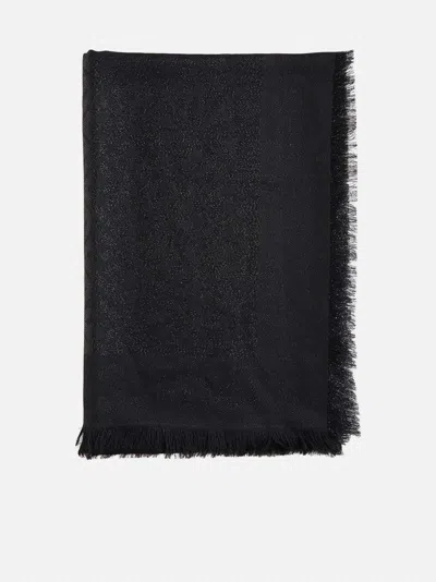 Shop Fendi Ff Lurex Wool-blend Shawl In Black