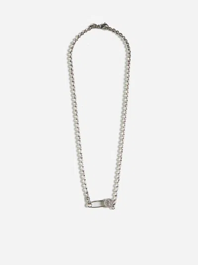 Shop Emanuele Bicocchi Crest Safety Pin Pendant Necklace In Silver
