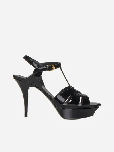 Shop Saint Laurent Tribute Patent Leather Sandals In Black