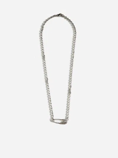 Shop Emanuele Bicocchi Arabesque Safety Pin Pendant Necklace In Silver