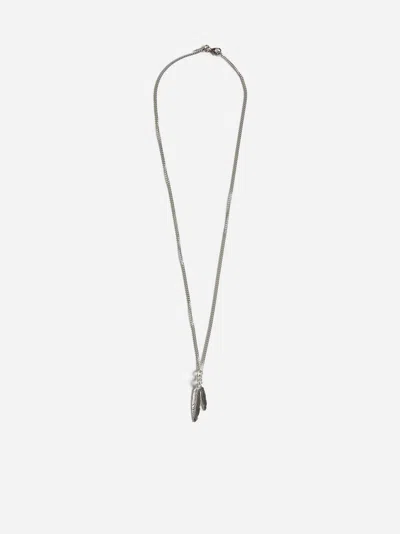 Shop Emanuele Bicocchi Twin Feather Necklace In Silver