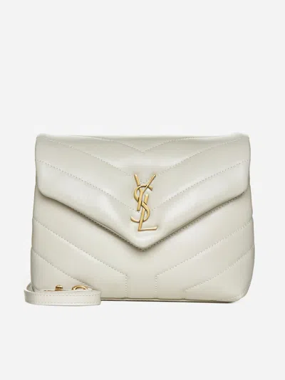 Shop Saint Laurent Loulou Ysl Logo Leather Small Bag In Cream