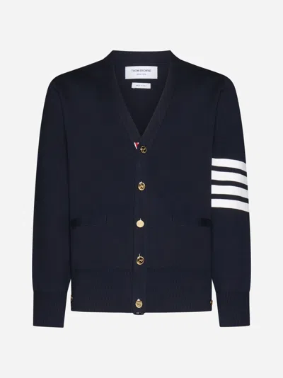 Shop Thom Browne Cotton 4-bar Cardigan In Navy