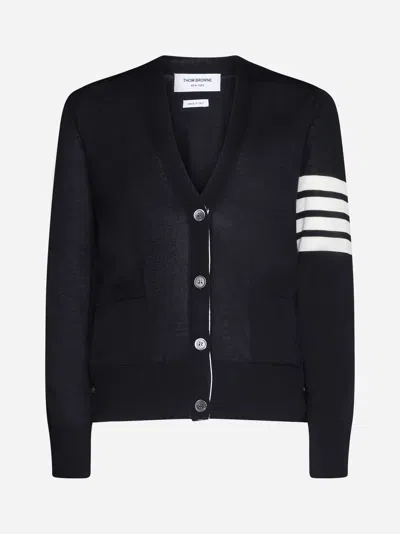 Shop Thom Browne Wool 4-bar Cardigan In Navy
