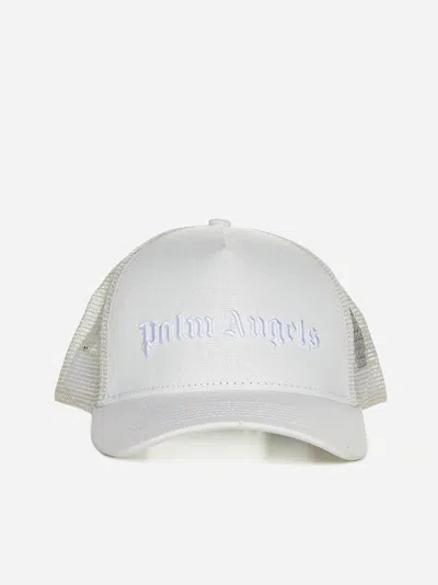 Shop Palm Angels Cotton And Mesh Trucker Cap In Off White
