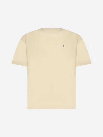 Shop Saint Laurent Logo Cotton T-shirt In Yellow,blue