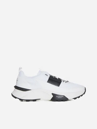 Shop Valentino Leather And Mesh Sneakers In White,black