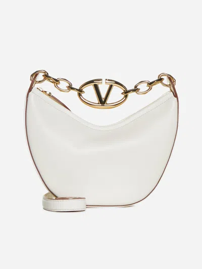 Shop Valentino Vlogo Moon Leather Mini Hobo Bag In Ivory