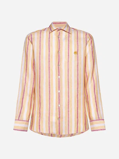 Shop Etro Striped Linen Shirt In Multicolor