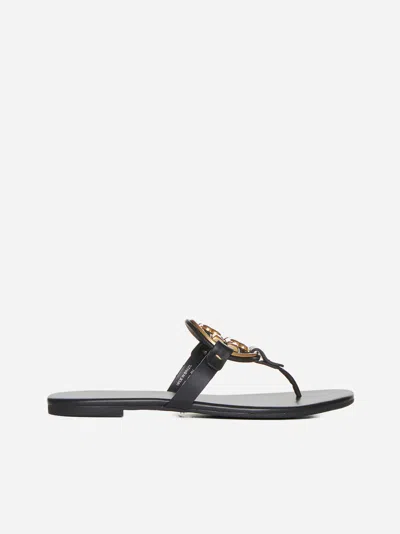 Shop Tory Burch Miller Leather Flat Sandals In Black