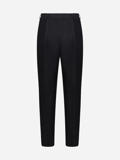 Shop Fendi Stretch Cotton-blend Trousers In Black