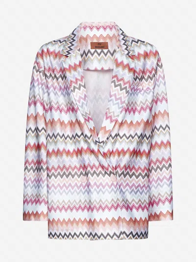 Shop Missoni Zig-zag Cotton-blend Double-breasted Blazer In Multicolor